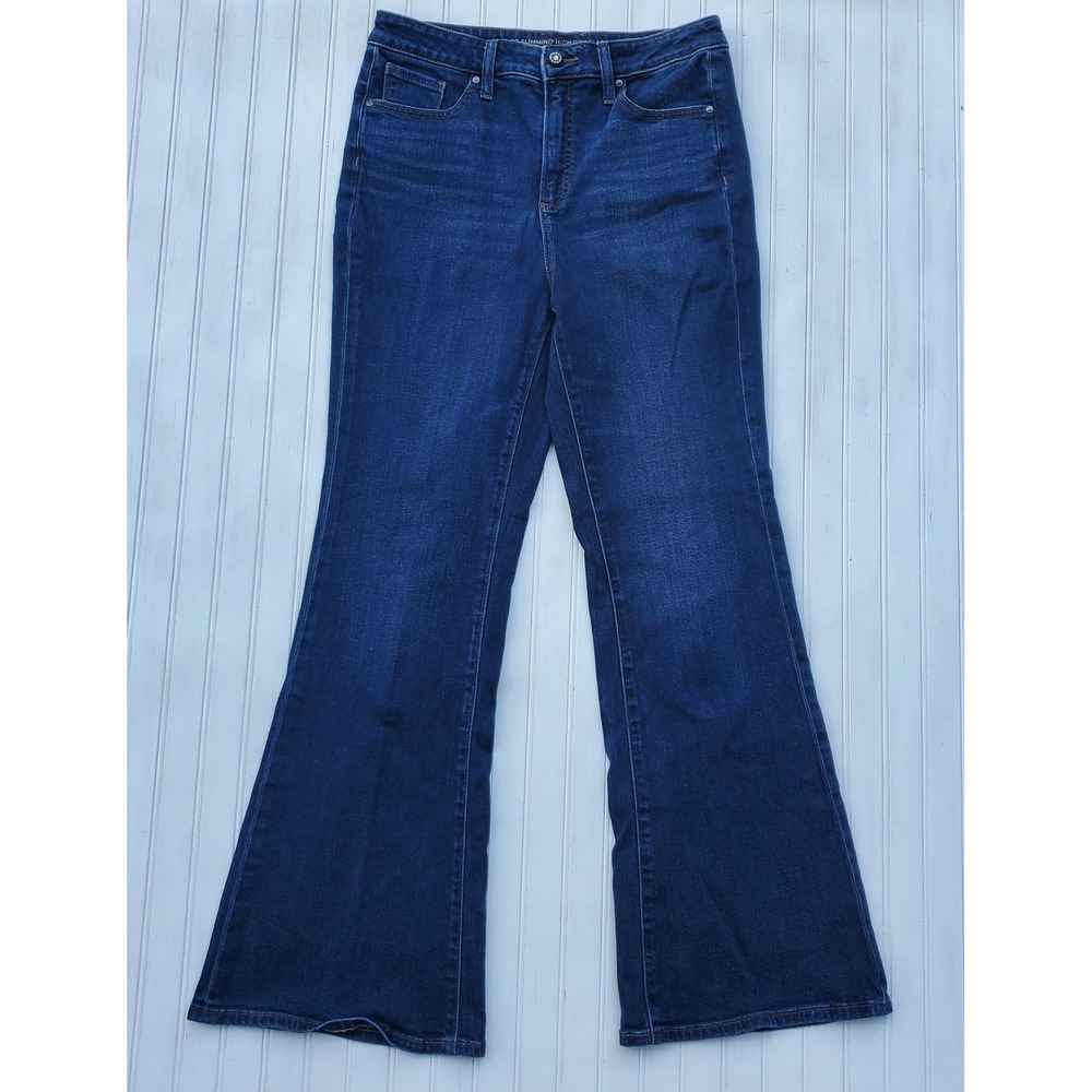 Chico's So Slimming High Rise Flare Jeans Dark Wash Size 1R 8R Western Retro